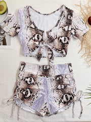 Sexy Short Sleeve High Waist Swimsuit Two Piece Set CSYZ B205W