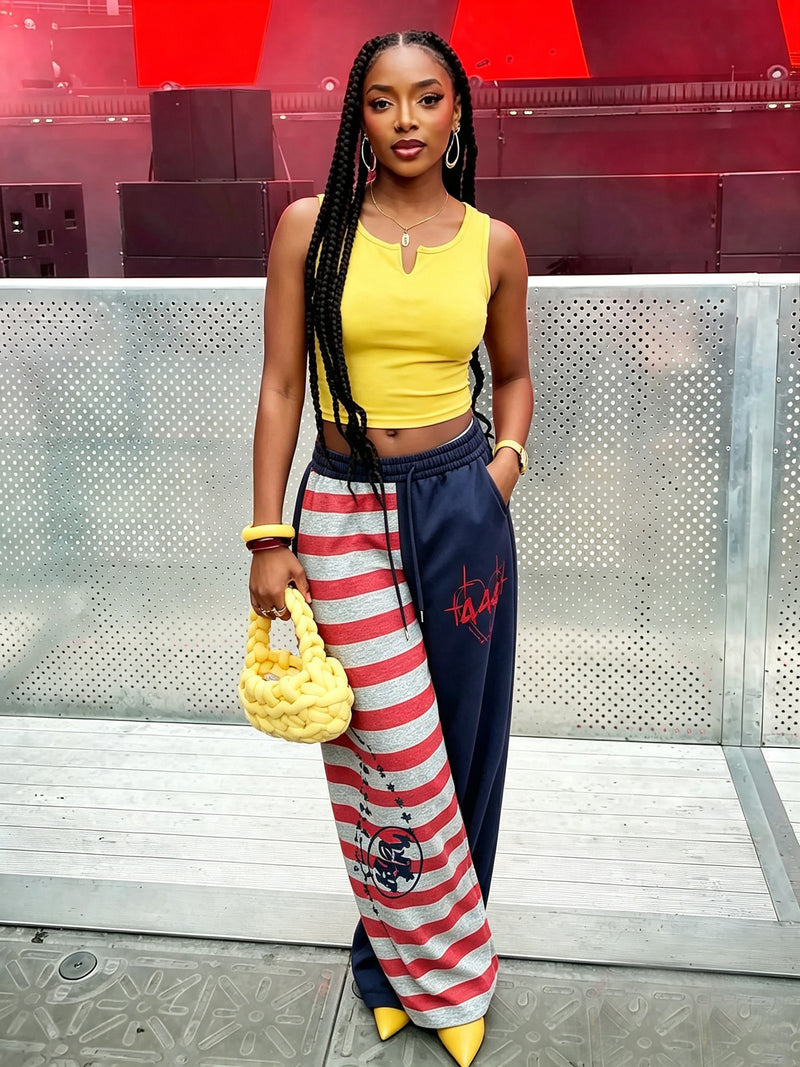 Stripe Color Block Letter Embroidery Sweatpants GYLN YLP0219