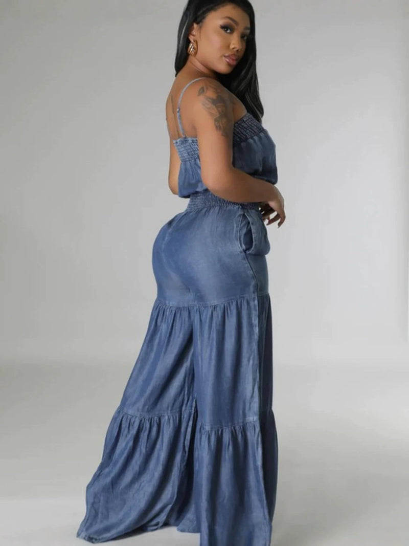Fashion Sling Denim Wide Leg Jumpsuit GXRF QC161