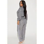 Long Sleeve Zipper Sequin Jumpsuit GYOM 8931