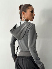 Solid Color Hooded Long Sleeve Sweatshirt Coat GYXN 73122