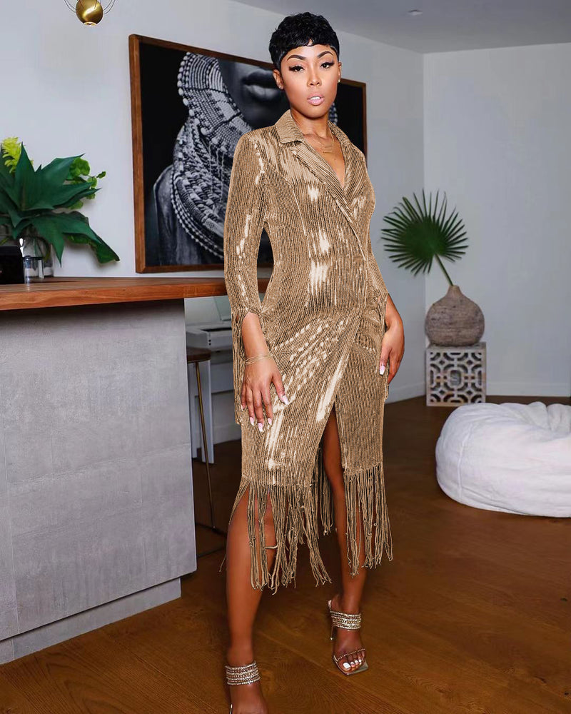 Solid Color Tassel Sequin Coats TR 1215