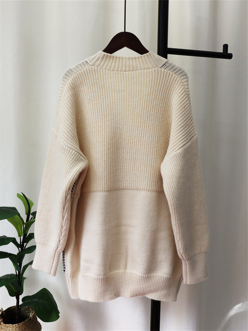 Patchwork Denim Single breasted Loose Sweater OD 8707