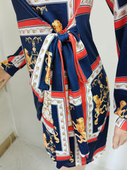 Plus Size V Neck Printed Long Sleeve Mini Dress GDYF 6669