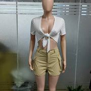 Solid Color Tie Up Crop Tops GSMJ 6896