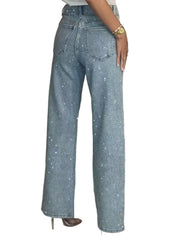 Plus Size Rhinestone Washed Straight Jeans OD 8751