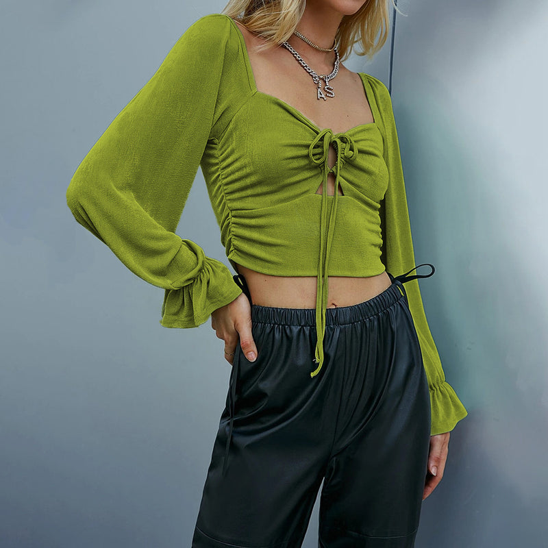 Hollow Out Bubble Sleeve Short T Shirt GYSQ QCCE1410