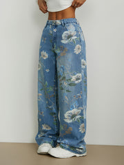 Fashion Print Denim Wide Leg Jeans GYXN 15875