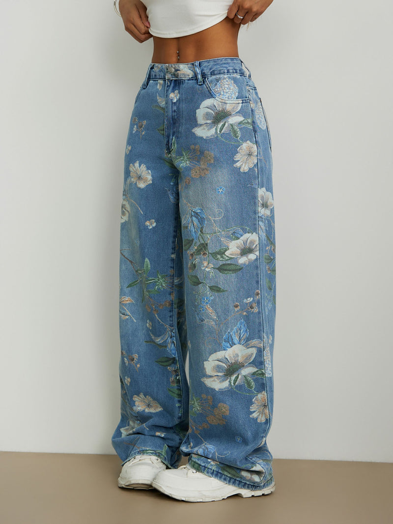 Fashion Print Denim Wide Leg Jeans GYXN 15875