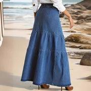 Fashion Denim Patchwork Loose Long Skirt GKNF TSX 11008