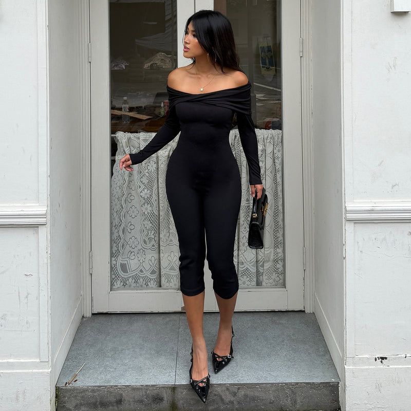 One Shoulder Long Sleeve Knits Jumpsuit GPKJ MR50928
