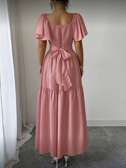 Square Neck Bubble Sleeve Maxi Dress GPBY DR9962