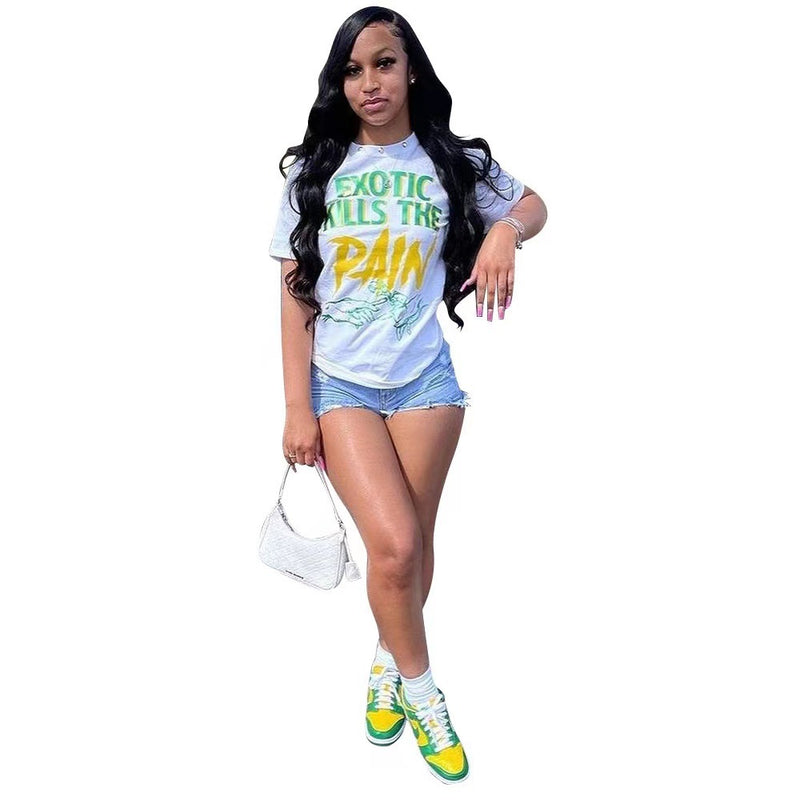 Letter Print O Neck T Shirt GXJL 40084