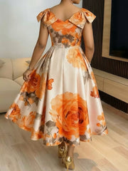 Plus Size Ruffles Sleeve Print Maxi Dress GQLK KG6322