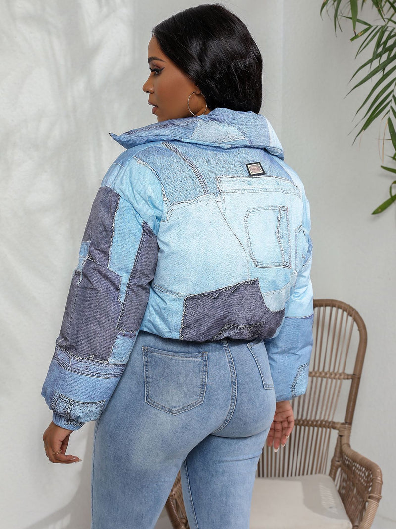 Casual Color Block Print Padded Cotton Jacket ZSD 0633