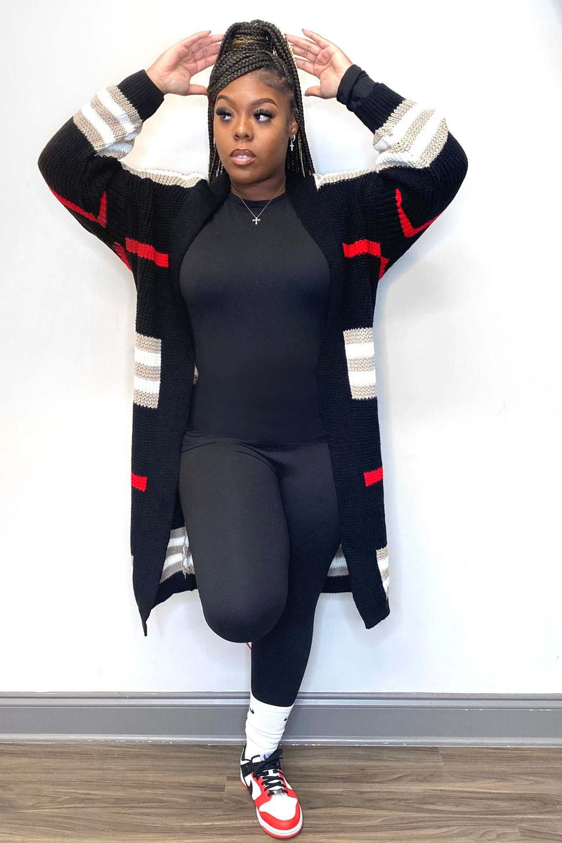 Plus Size Stripe Knits Long Coats QYXZ 9100