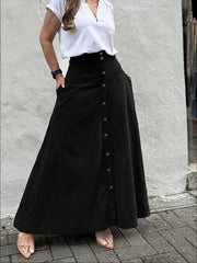 Single Breasted Pocket Solid Color Long Skirt OMY 12015