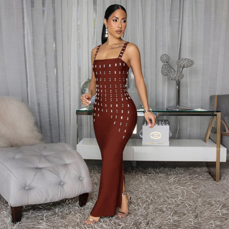 Hot Drill Solid Color Sling Maxi Dress CYA 902264