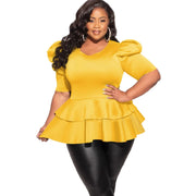 Plus Size Ruffles Short Sleeve T Shirt NNWF 7071