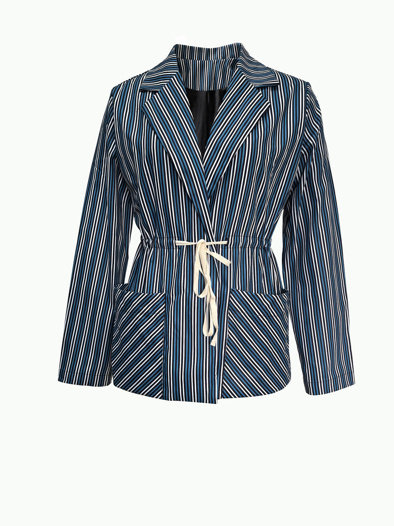 Stripe Print Tie Up Blazer Coat OMY 12008