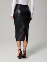 PU Leather Pleated Split Long Skirt GYXN 53717
