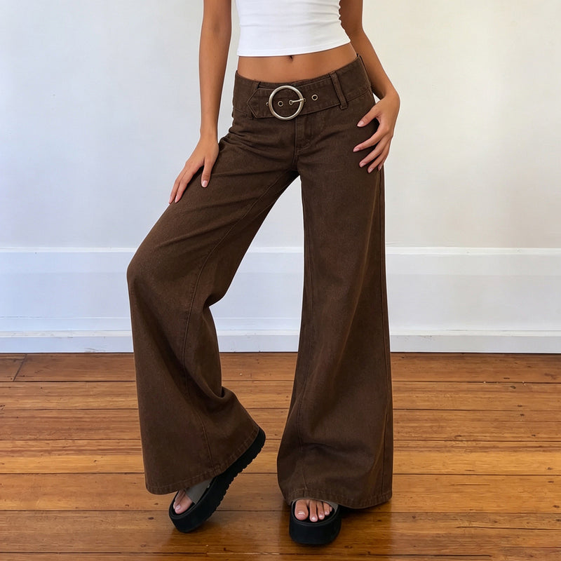 Retro Metal Buckle Straight Jeans GPKJ MR50146
