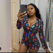 Dollar Print Letter Casual Loungewear Romper GWLS LD201033