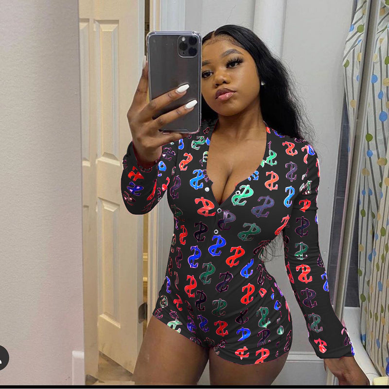 Dollar Print Letter Casual Loungewear Romper GWLS LD201033