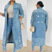 Fashion Holes Long Sleeve Denim Coat GKNF TSC 2328