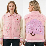 Double Layer Threaded Print Contrast Color Jackets YNSF 8038