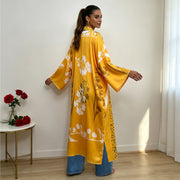 Plus Size Retro Floral Printed Satin Sleeping Robe Coat QMZF 1876