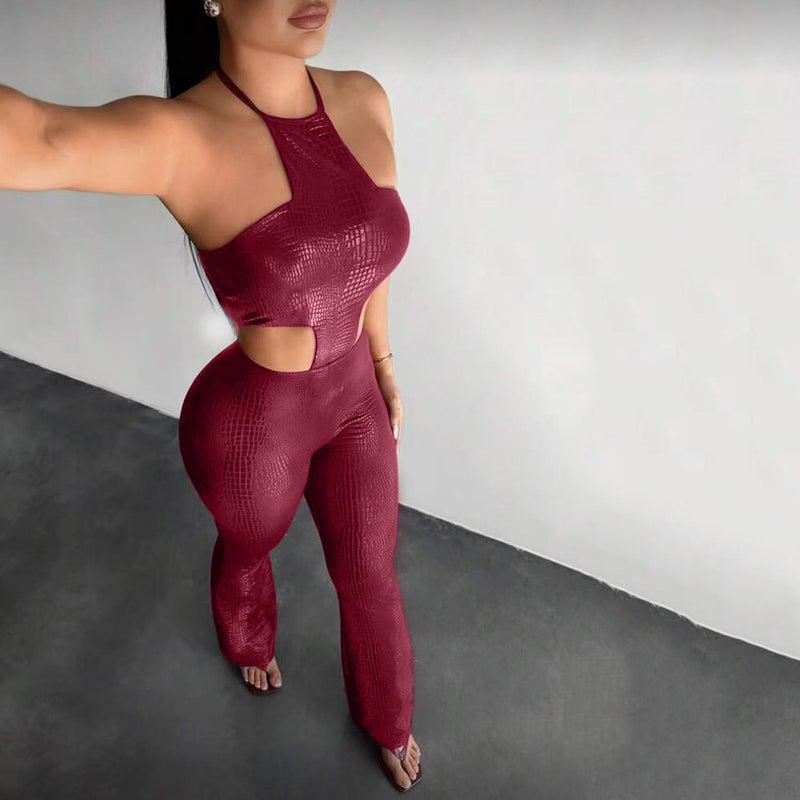Sleeveless Halterneck Tie Up Jumpsuit GFRT 42396JBC