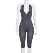 Stripe Printed Backless Seventh Jumpsuit MXBF J26JP347