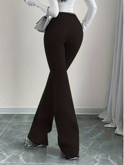 Drawstring Solid Color Micro Flare Pants GDYF 3455