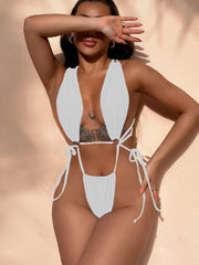 Solid Color Sexy Cross Tie Up One Piece Swimsuit CASF 6588