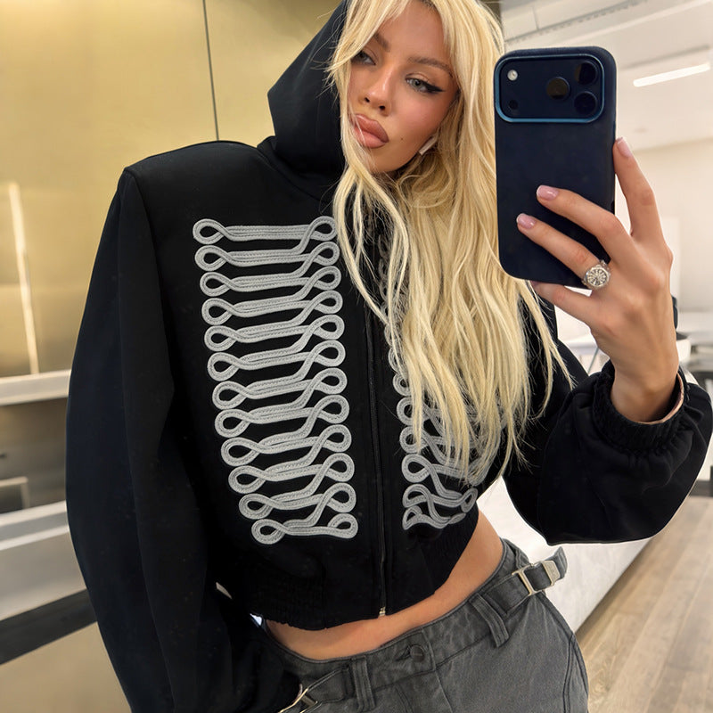 Zipper Hooded Long Sleeve Coat GZJQ K6C13111A