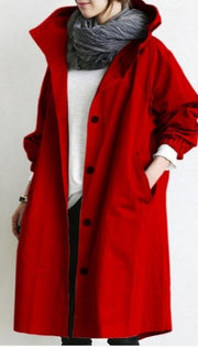 Plus Size Solid Color Long Sleeve Hooded Wind Coat GOFY X2279