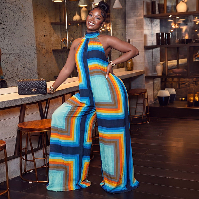Print Sleeveless Backless Loose Jumpsuit GJYO JP006372