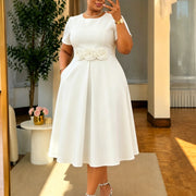 Plus Size 3D Flower Short Sleeve Midi Dress GCZF 8667