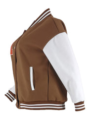 Color Block Long Sleeve Print Baseball Jacket ZDF 31323