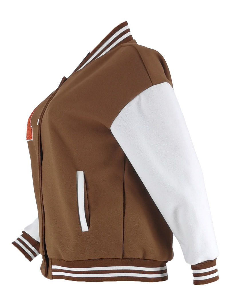 Color Block Long Sleeve Print Baseball Jacket ZDF 31323