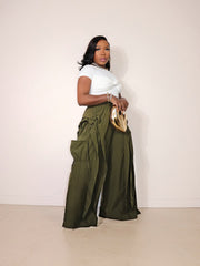 Solid Color Ruffles Patchwork Wide Leg Pants LSD 2720