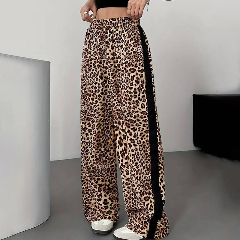 Leopard Print Patchwork Casual Straight Pants MXBF J25PT275