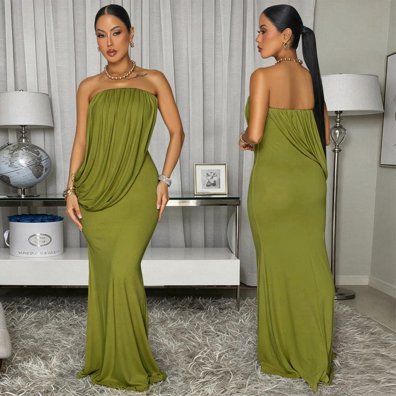 Solid Color Ruched Tube Top Dress BY 7797