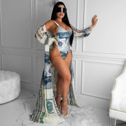 Sexy Printed Swimsuit Long Cloak 2 Piece Sets CHY 1227