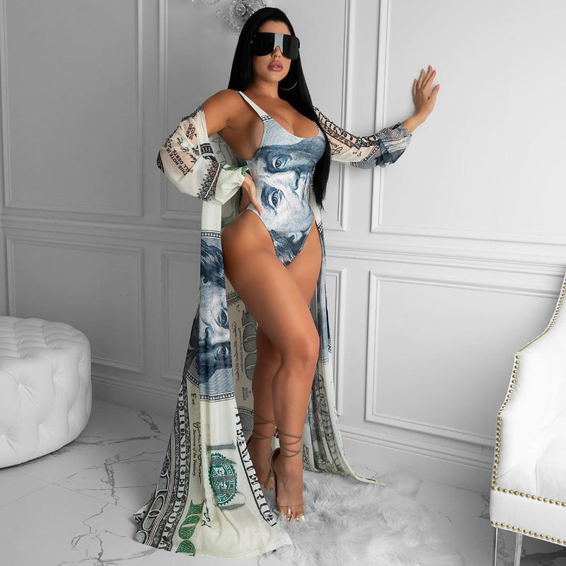 Sexy Printed Swimsuit Long Cloak 2 Piece Sets CHY 1227