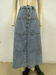 Layered Patchwork Denim Long Skirt GYAN 8943