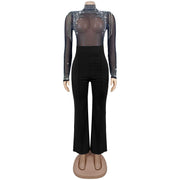 Mesh Hot Drill Long Sleeve Jumpsuit BY 7579
