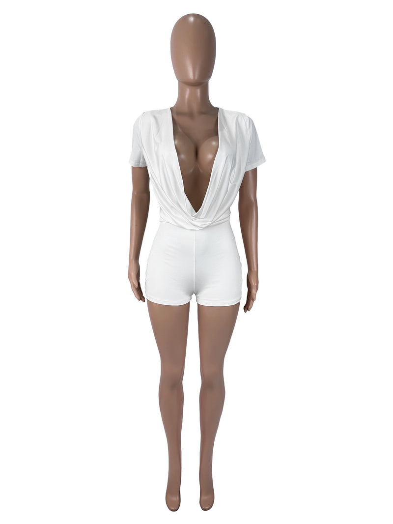 Deep V Neck Solid Color Romper SHD 9959