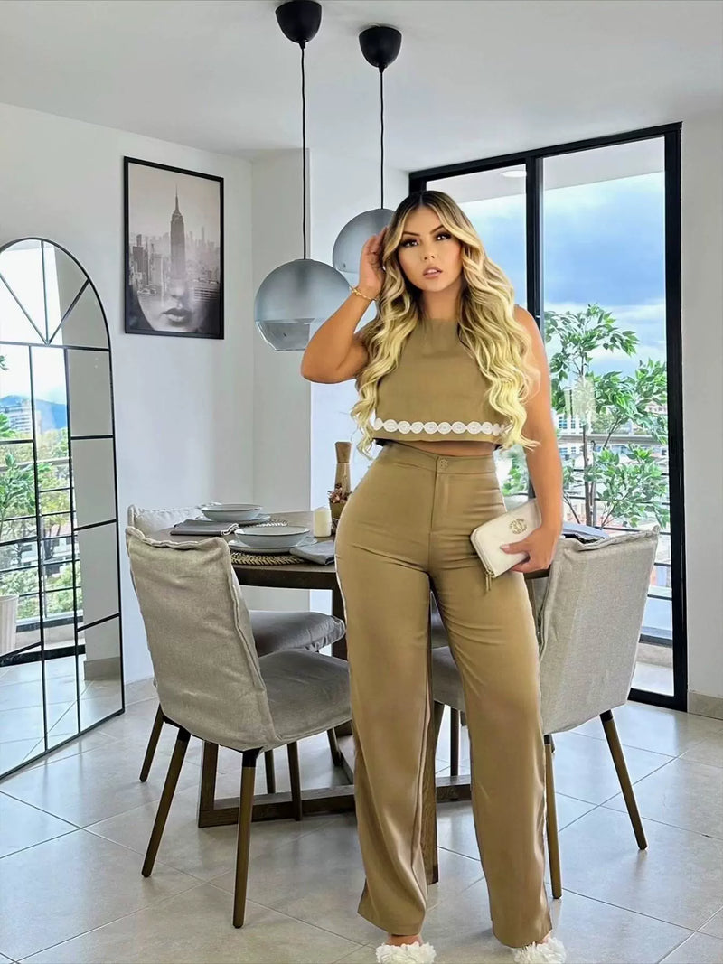 Plus Size Fashion Embroidered Tank Top and Pants Set ZDF 33518